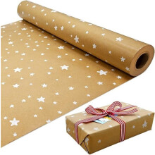 Rouleau de papier cadeau kraft blanc en forme d'étoile, écologique, pour anniversaires, fêtes, décorations de Noël (15 m x 43 cm)