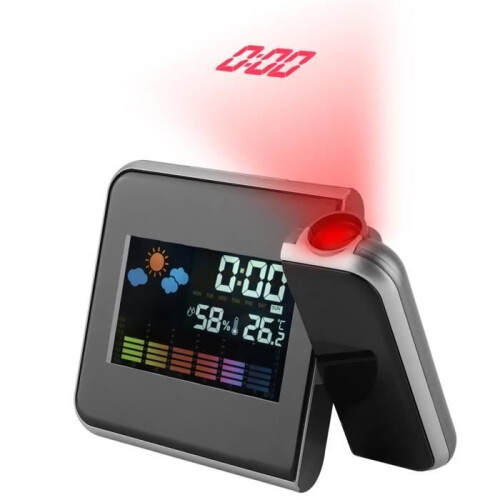 Réveil-calendrier numérique LED noir avec projecteur météo - SURENHAP 2