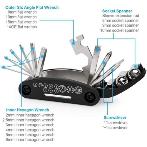 16-in-1 Multi-Tool - Bicycle Repair - Compact - Durable