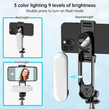 Selfie Stick with Light, 111cm with Upgraded Tripod, Phone Tripod with Detachable Remote Control, 360 Rotating Stick