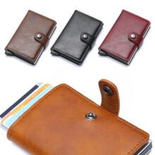 Anti-RFID Card Holder - BROWN - For Adults (Men and Women) - Leather + Alloy - 9.6 x 6.5 x 0.7 cm