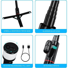 Bluetooth Selfie Stick Tripod with Fill Light, 3-in-1 Extendable Aluminum Selfie Pole with Detachable Remote Control