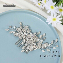 Peigne de mariée - Accessoire cheveux - Argent - Cristaux - Perles - Flexible