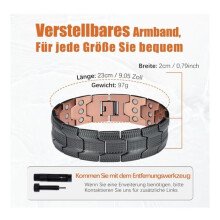 Men's copper magnetic bracelet, 3 adjustable rows of copper magnets, 3500 gauss, magnets (black), rings