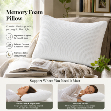 (Memory Foam Pillow) 40x75cm Pack of 1 Neck Support Pillow with Memory Foam Cover