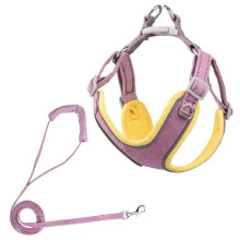 (Purple-Yellow / M) Adjustable Dog Harness, No Pull, Outdoor Walking Leash for Puppy, Cat, French Bulldog, Chihuahua