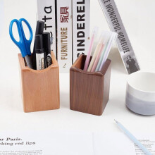 Natural wood desk pencil holder, natural grain wood pen and pencil holder, large wooden pencil and pen holder