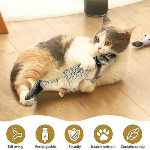 Electronic cat toy - 1 - Interactive fish - Black - For small cats - Indoor use
