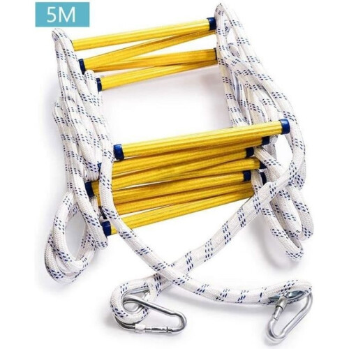 Échelles de secours de 5 m avec mousquetons, échelle de secours pliable en corde - Échelles d'évacuation incendie de 5 m