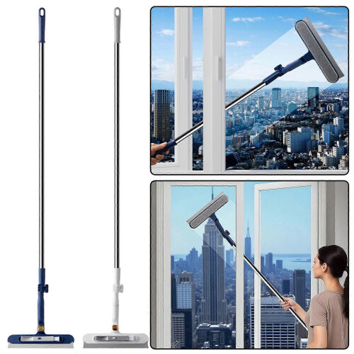 (Blue) Window Squeegee with Extension Pole Effortless Cleaning with Rotating Head for High-Rise Buildings 1