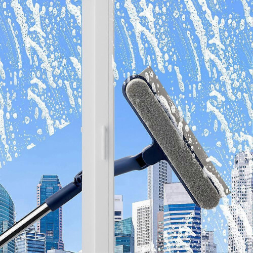 (Blue) Window Squeegee with Extension Pole Effortless Cleaning with Rotating Head for High-Rise Buildings 2