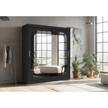 (203CM, Black) FH Camal Sliding Door Wardrobe