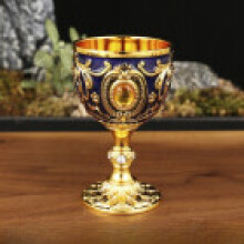 (Gold Blue)Taza pequeña de licor de metal con estilo retro creativo para regalo o entretenimiento en el hogar