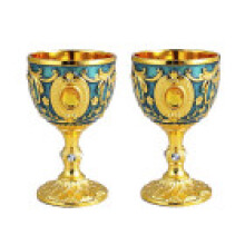 (BlueTransparent)Vasos de aleación dorada roja con elegante diseño calado para ocasiones especiales