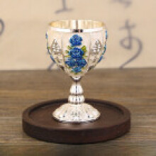(SilverWhiteBlueFlower)Taza de licor moderna simple con detalles metálicos para bar personal y coleccionistas