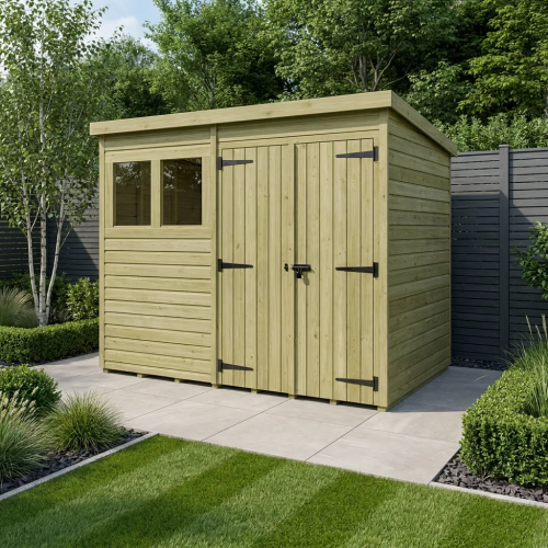 8 x 4 Pent Shed Tanalised (Double Door, With Windows)