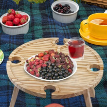 Klappbarer Picknicktisch aus Holz für den Außenbereich, tragbarer 2-in-1-Weinglashalter, Klapptisch, Weinglasregal