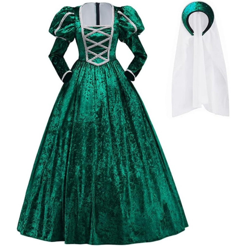 (green, M) Women Tudor Era Ball Gown Elizabethan Renaissance Historical Medieval Dress