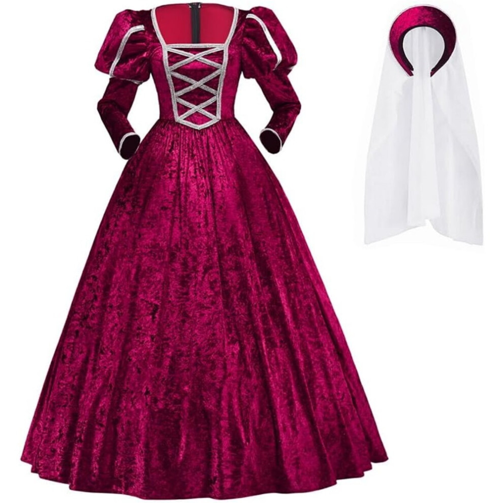 (red, XS) Women Tudor Era Ball Gown Elizabethan Renaissance Historical Medieval Dress