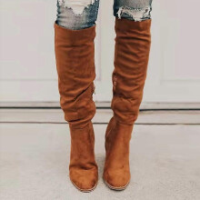 (40, Brown) Women Suede Boots for Winter Over Knee Long Boots with Thick Heel Easy to Put on Fashionable