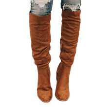 (42, Brown) Women Suede Boots for Winter Over Knee Long Boots with Thick Heel Easy to Put on Fashionable