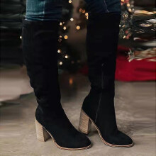 (42, Black) Women Suede Boots for Winter Over Knee Long Boots with Thick Heel Easy to Put on Fashionable