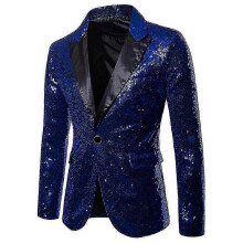 (XL, Blue) Cloudstyle Men's Shiny Sequined Peaked Lapel Dress Blazer