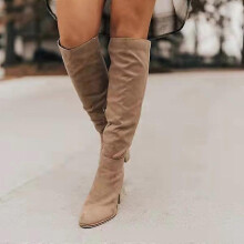 (42, Beige) Women Suede Boots for Winter Over Knee Long Boots with Thick Heel Easy to Put on Fashionable
