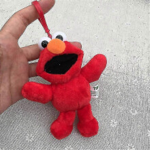 (Red) 10cm Sesame Street Elmo Cookiemonster Cute Plush Soft Stuffed Cartoon Toys Dolls Kids Gift Keychain Pendant Decoration