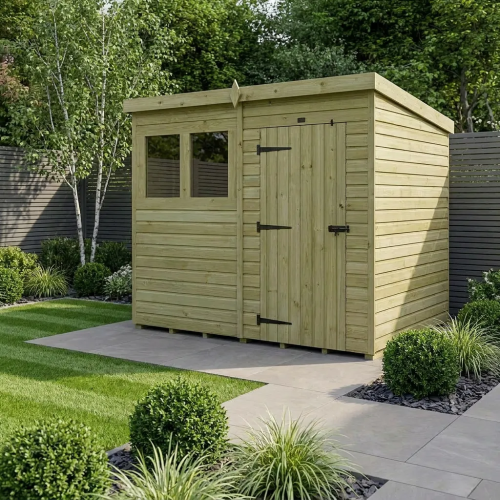 8 x 4 Pent Shed Tanalised (Single Door, With Windows)
