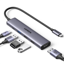UGREEN USB C Hub, Revodok 5-in-1 USB Hub for Laptops, 4K HDMI to USB-C Adapter, 100W PD, 3 USB-A Data Ports, Aluminum Compact Multiport Adapter for M