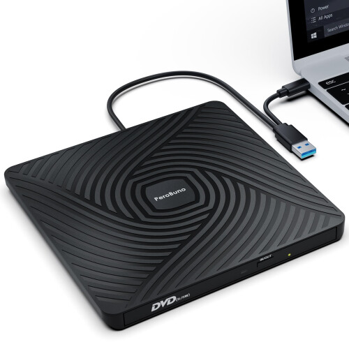 PeroBuno External CD DVD Drive 0.5-inch Ultra-Slim Type-C 3.0 Optical Drive
