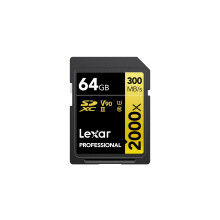 Lexar Professional 2000x SD Card 64GB, SDXC UHS-II Memory Card, Up to 300MB/s Read, 260MB/s Write, Class 10, U3, V90 SDXC Card for DSLR, Full-HD Cine