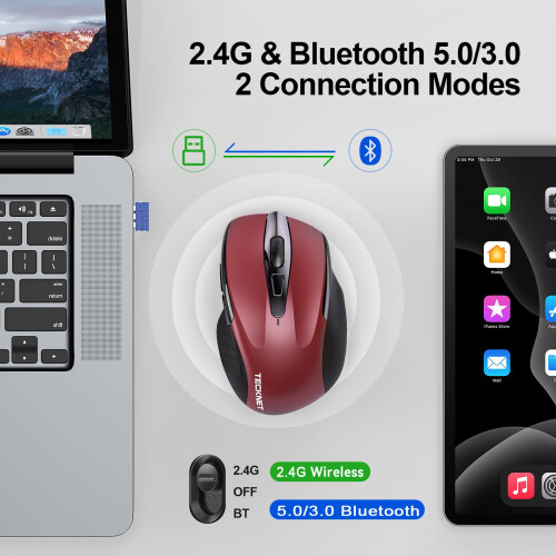 TeckNet TECKNET Bluetooth Mouse, 4800DPI Wireless Mouse Computer Silent Click USB Mice Bluetooth 3.0/5.0 and 2.4GHz Connectivity with 6 Adjustable DPI, 30 Mo 1
