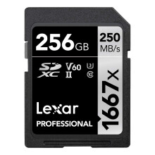 Lexar Professional 1667x SD Card 256GB, SDXC UHS-II Memory Card, Up to 250MB/s Read, 120MB/s Write, Class 10, U3, V60 SD for Professional Photographe