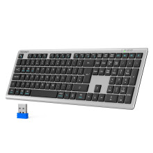 TECKNET Wireless Keyboard, Rechargeable 2.4GHz USB Bluetooth Keyboard for 4 Multi Devices, Ultra Slim Full Size UK Layout Keyboards for Laptop, Compu