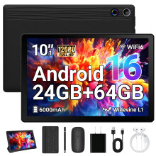 MUISOO Tablets 10 inch Tablet Android 16,24GB RAM 64GB ROM (1TB TF Expand),5G WiFi 6,1280 x 800 HD, 5MP+8MP Dual Camere,Android Tablet with Keyboard,