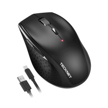 TECKNET PRO Rechargeable Wireless Mouse, 2.4GHz Computer Mouse with USB Nano Receiver, 6400 DPI Cordless Optical USB Mouse, 6 Adjustable Levels Silen