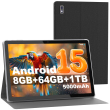 Byybuo 10.1 inch Android 15 Tablet With Case, 8GB RAM + 64GB ROM + 1TB TF