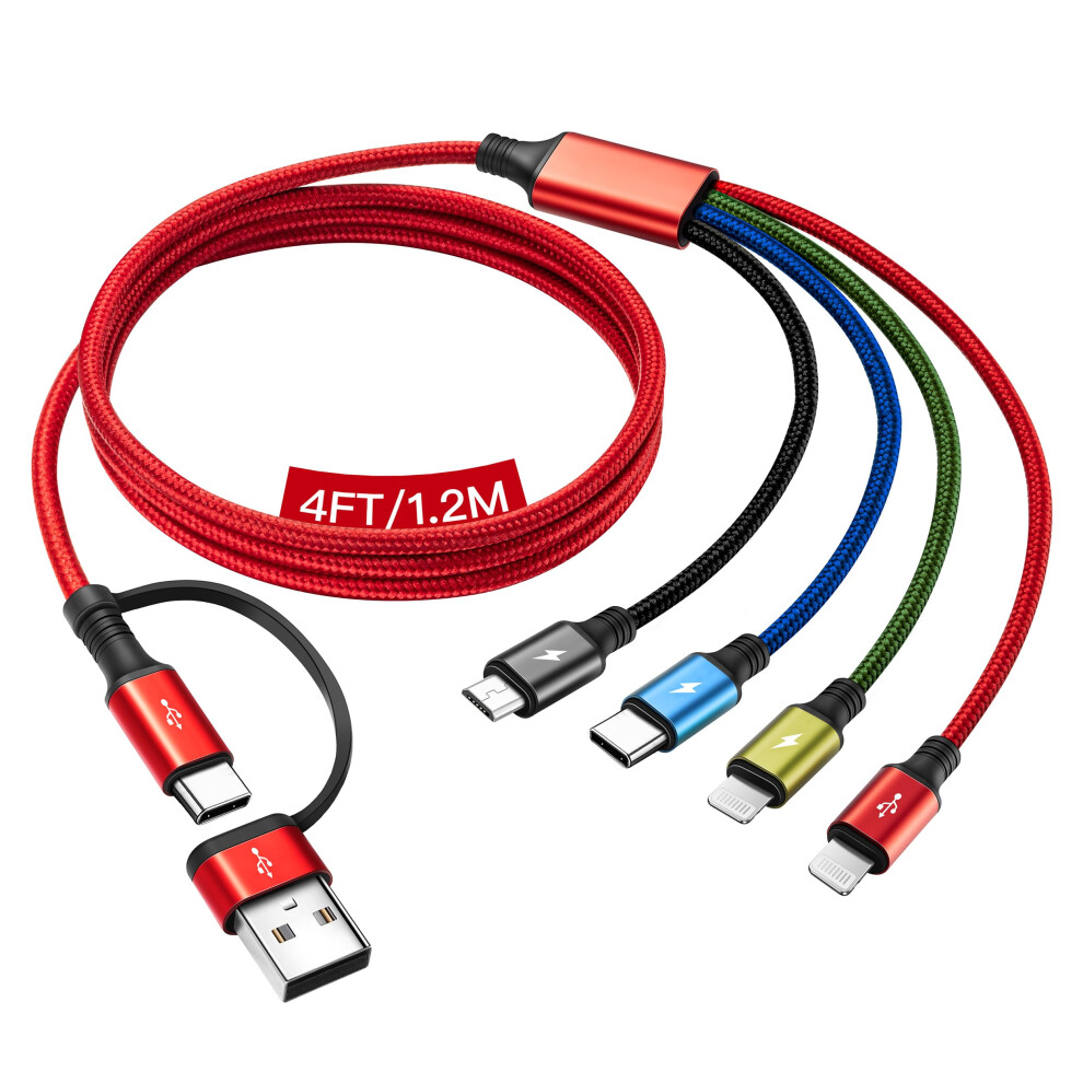 Minlu Multi Charger Cable, 4 In 2 Usb Multi Charger Cable With Data Transfer [3.5A 1.2M] Nylon Braided Phone Charger Cables, Usb A/C To Lightning/Typ 5003521007225