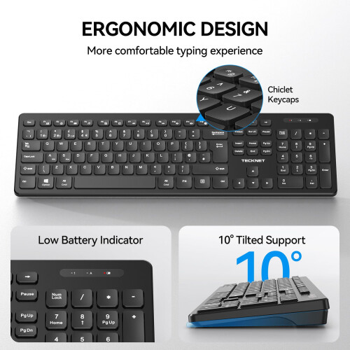TeckNet TECKNET Wireless Keyboard with Bluetooth & 2.4G USB for 3 Devices(Black) 2