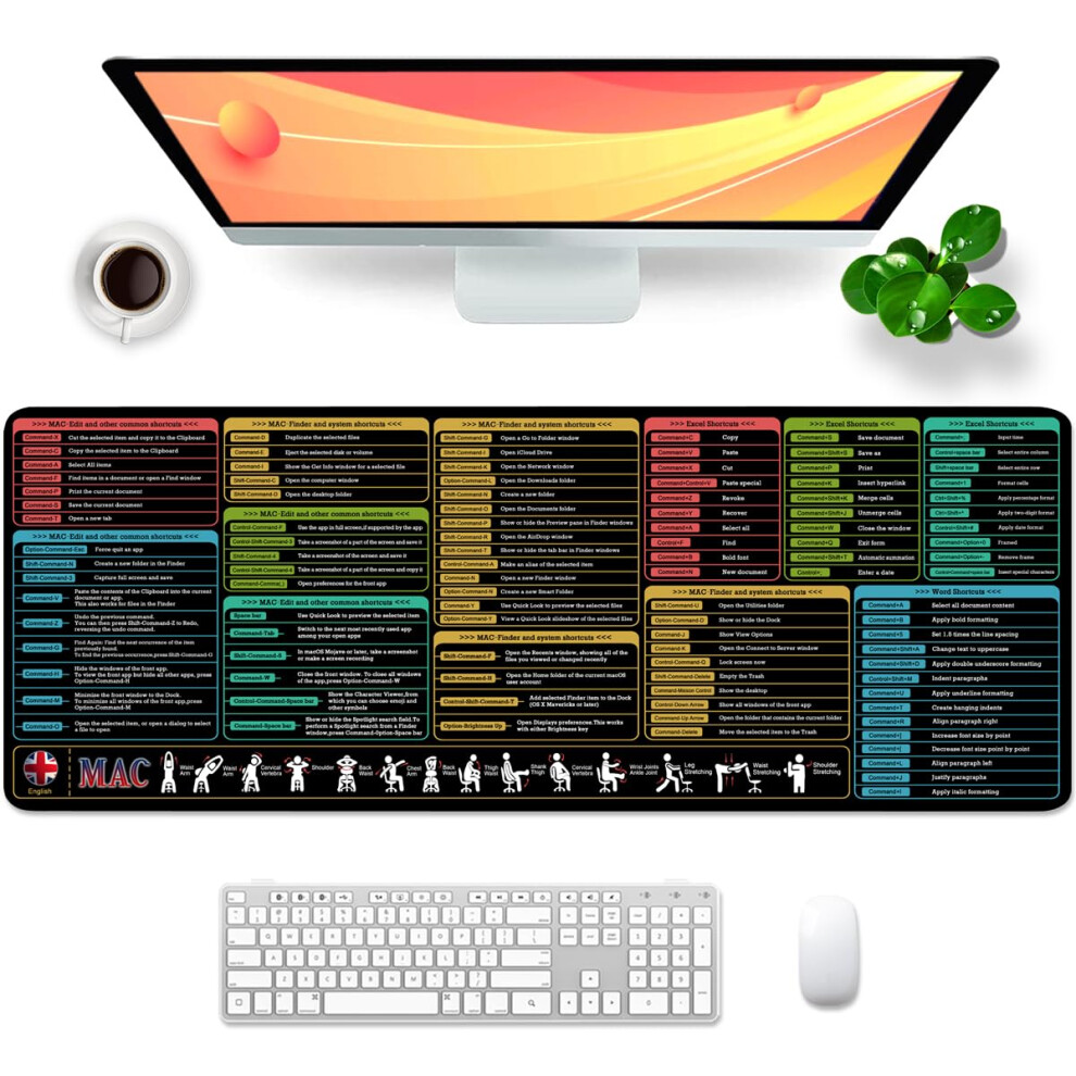Mac Mouse Mat Large Gaming Desk Mat Xl Desk Pad Keyboard Mouse Pad (Mac Shortcut) 5006518326101