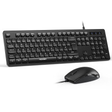 TECKNET Wired Keyboard and Mouse Set, UK QWERTY Layout, Slim Full-Size Keyboard, 1.4 m Cable, USB-A Plug & Play, Spill Resistant, Silent Business Com