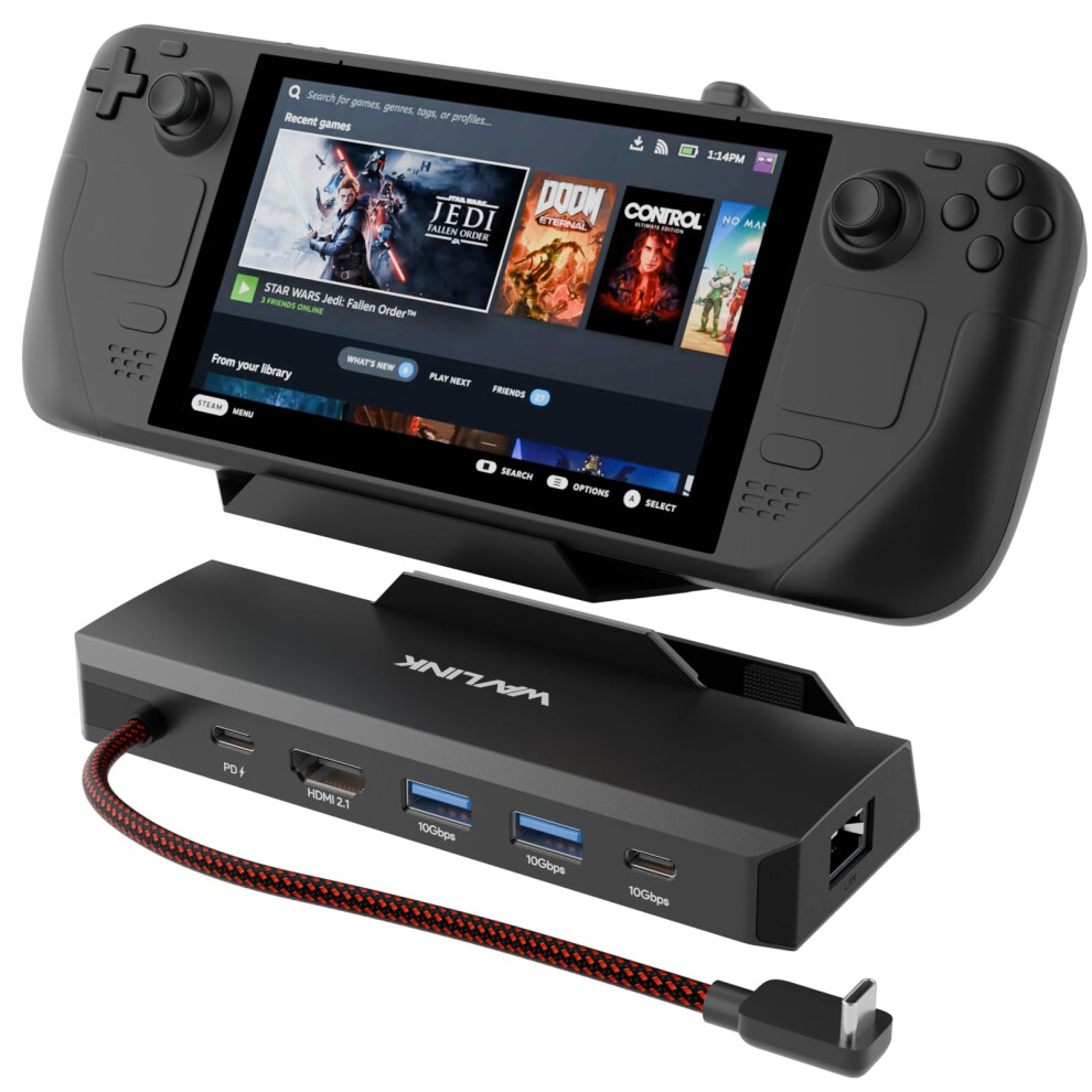 Wavlink Steam Deck Dock, 6-In-1 Docking Station For Steam Deck/Rog Ally With 4K@144Hz Hdmi 2.1, 100W Pd In, 3X 10G Usb 3.2, Gigabit Rj45 5003973909078