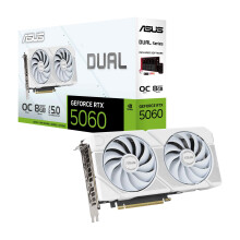 ASUS Dual GeForce RTX 5060 8GB GDDR7 White OC Edition (PCIe 5.0, 8GB GDDR7, DLSS 4, HDMI 2.1b, DisplayPort 2.1b, 2.5-slot design, Axial-tech fan desi