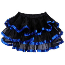 (L, Blue) Elastic Petticoat Gothic Women Skirt Petticoat Burlesque Mesh Sexy Micro Mini Tutu Skirt Ladies Performance Steampunk Skirts