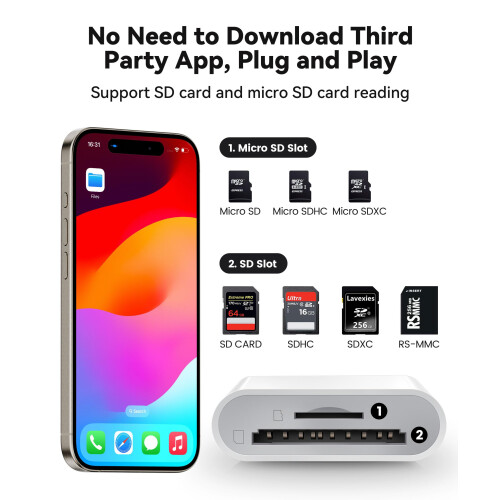 USB C SD Card Reader for iPhone 15/iPad/MacBook/iMac, xdgeLoad Dual Card Slot Type C Reader Supports SD and Micro SD Memory Card Adapter, Trail Camer 1