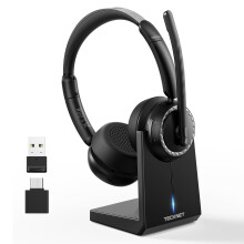 TECKNET Wireless Headset, Bluetooth Headset with AI Noise Cancelling Microphone, USB Dongle &Charging Dock Included,Headsets with Microphone Suitable