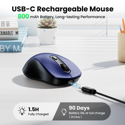 TeckNet TECKNET Bluetooth Mouse, Wireless Mouse Rechargeable Tri-Mode Bluetooth 5.0/3.0+2.4G for Laptop, Silent 4800DPI PC Computer Mice with 6 Adjustable Le 2