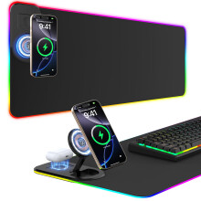 GIM Wireless Charging RGB Gaming Mouse Pad 15W, LED Mouse Mat 800x350x4MM, 10 Light Modes Extra Large Mousepad Non-Slip Rubber Base Computer Keyboard